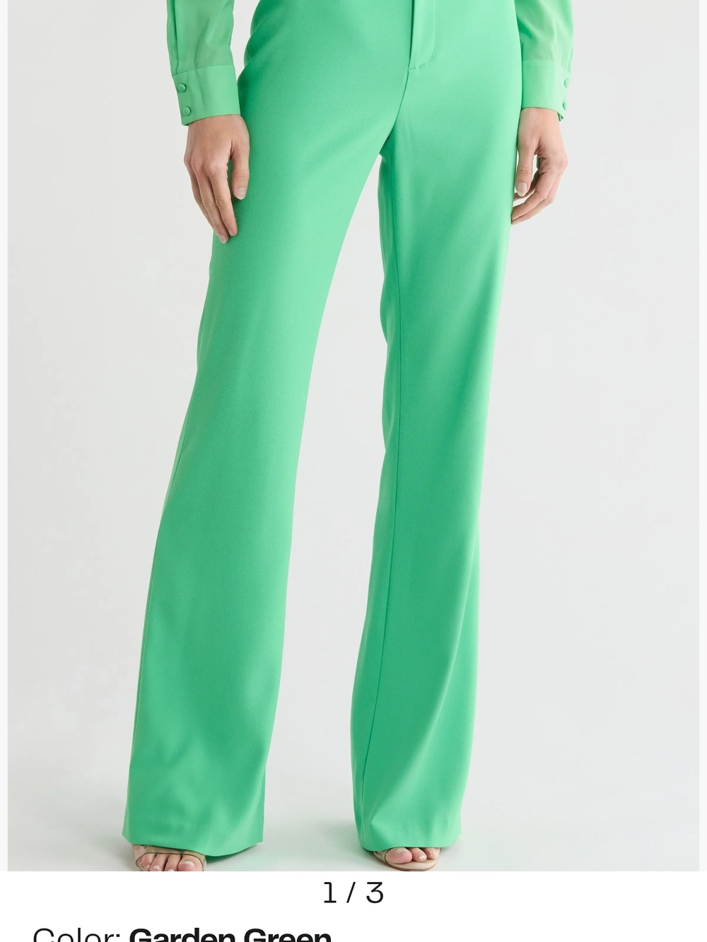 Alice + Olivia Garden Green Wide-Leg Crepe Pants